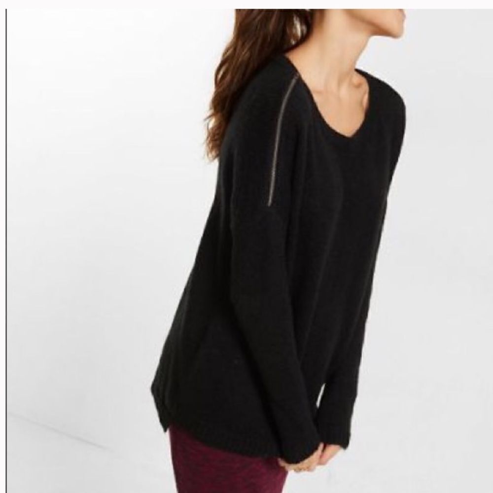 Express Zip Cold Shoulder Tunic Sweater - Picture 2 of 4